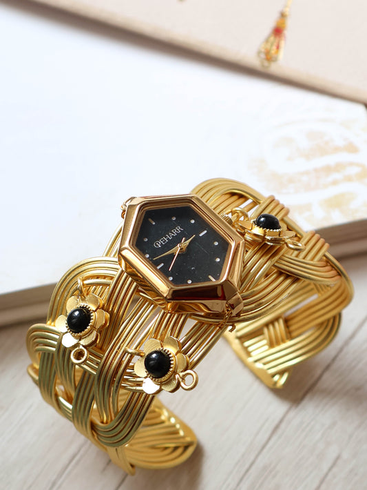 Black Flora Bracelet Wrist Watch