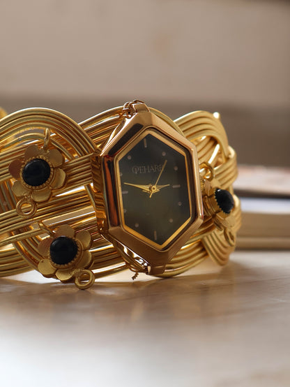 Black Flora Bracelet Wrist Watch