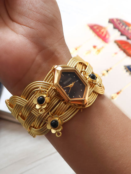 Black Flora Bracelet Wrist Watch
