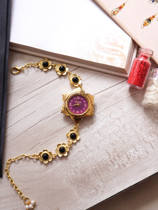 Black Flora Wrist Watch