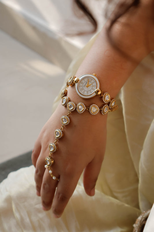 Eva Polki Wrist Watch & Hathphool Set
