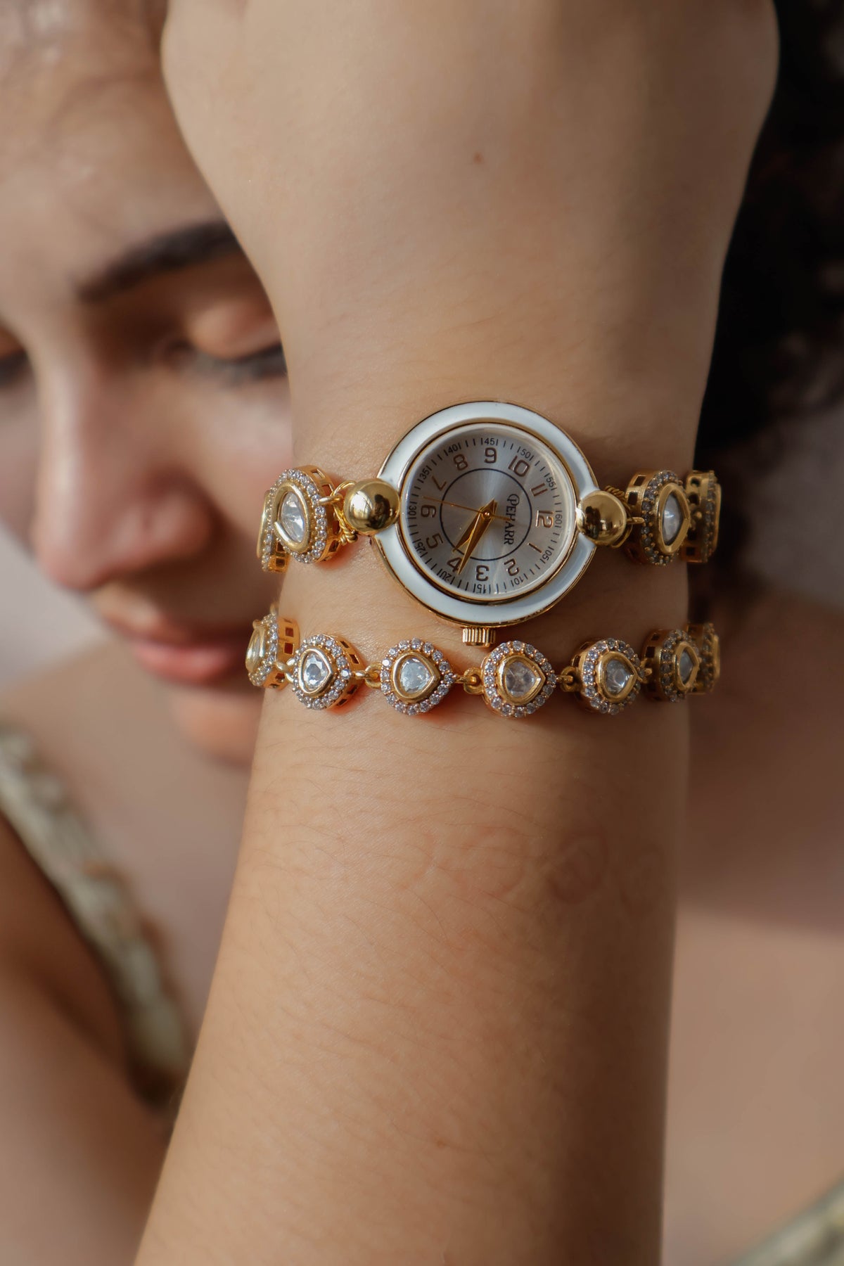 Amruta Polki Wrist Watch & Bracelet Set