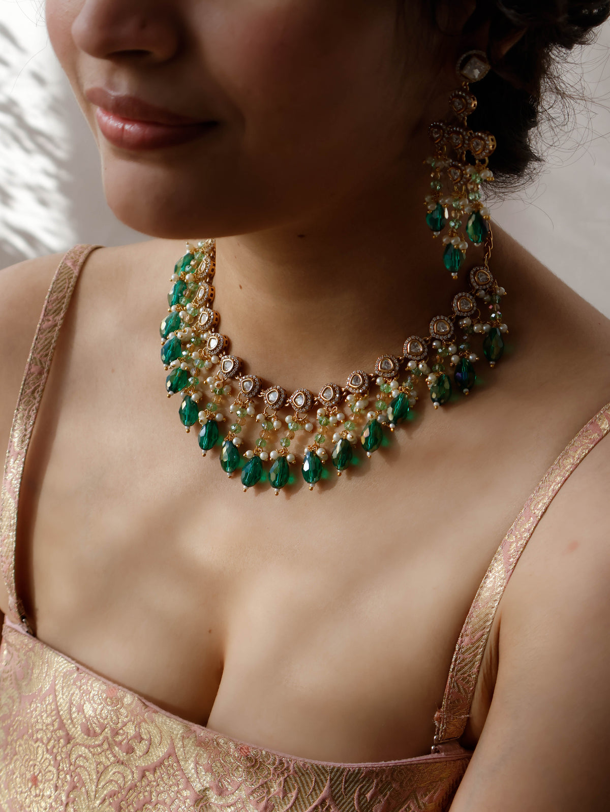 Jolene Polki Green Necklace Set
