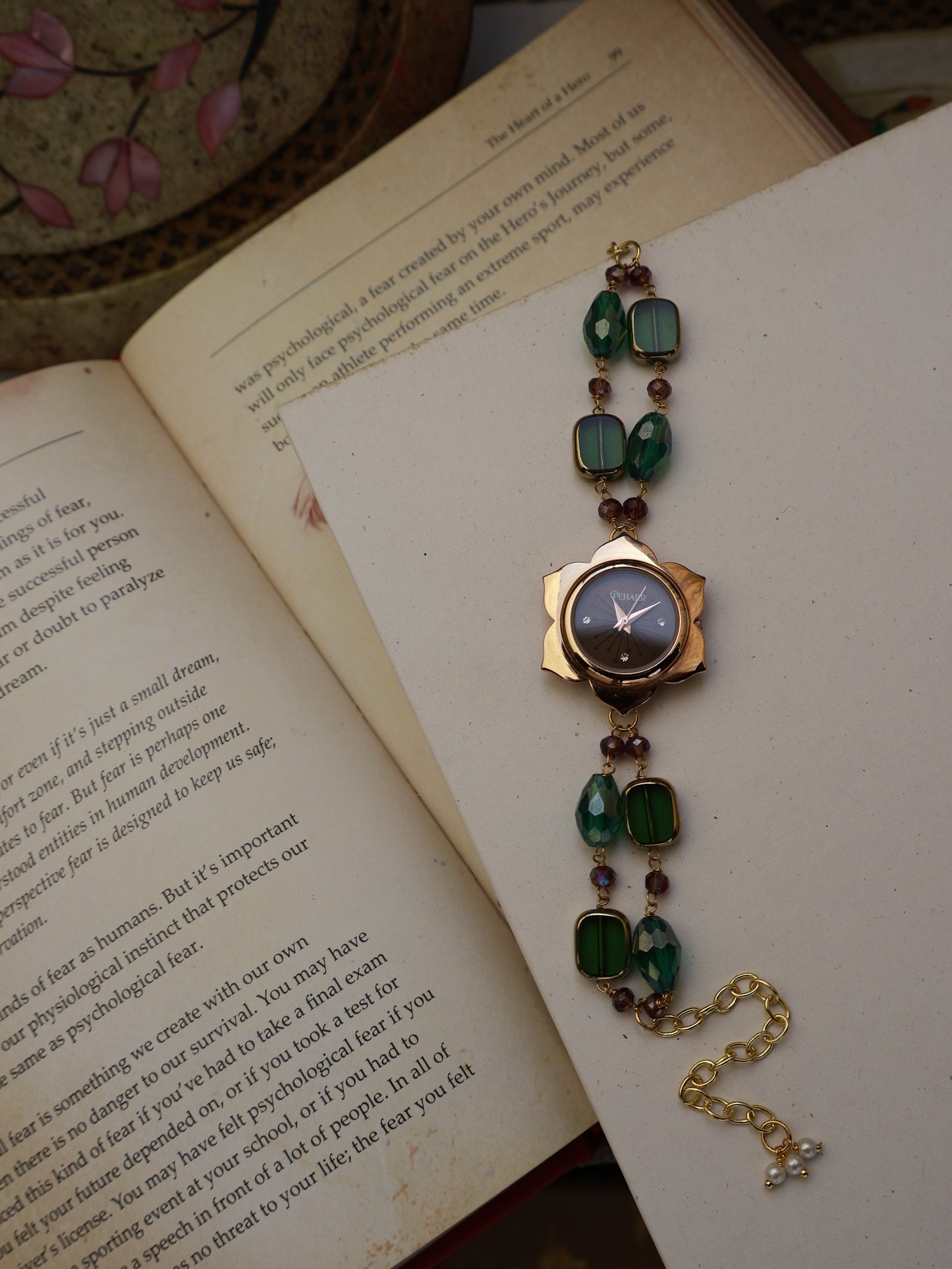 Carlton Green Floral Wrist Watch