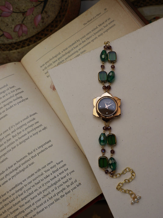 Carlton Green Floral Wrist Watch