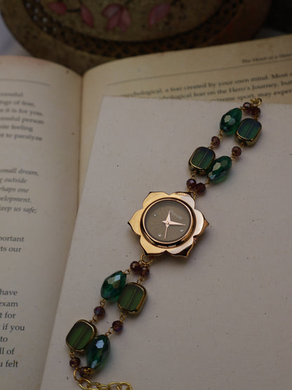 Carlton Green Floral Wrist Watch