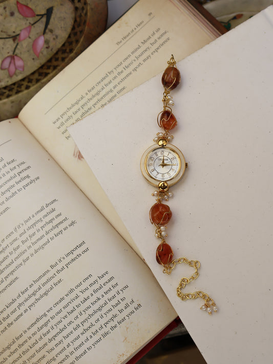 Tulips Stone Cage Orange Wrist Watch