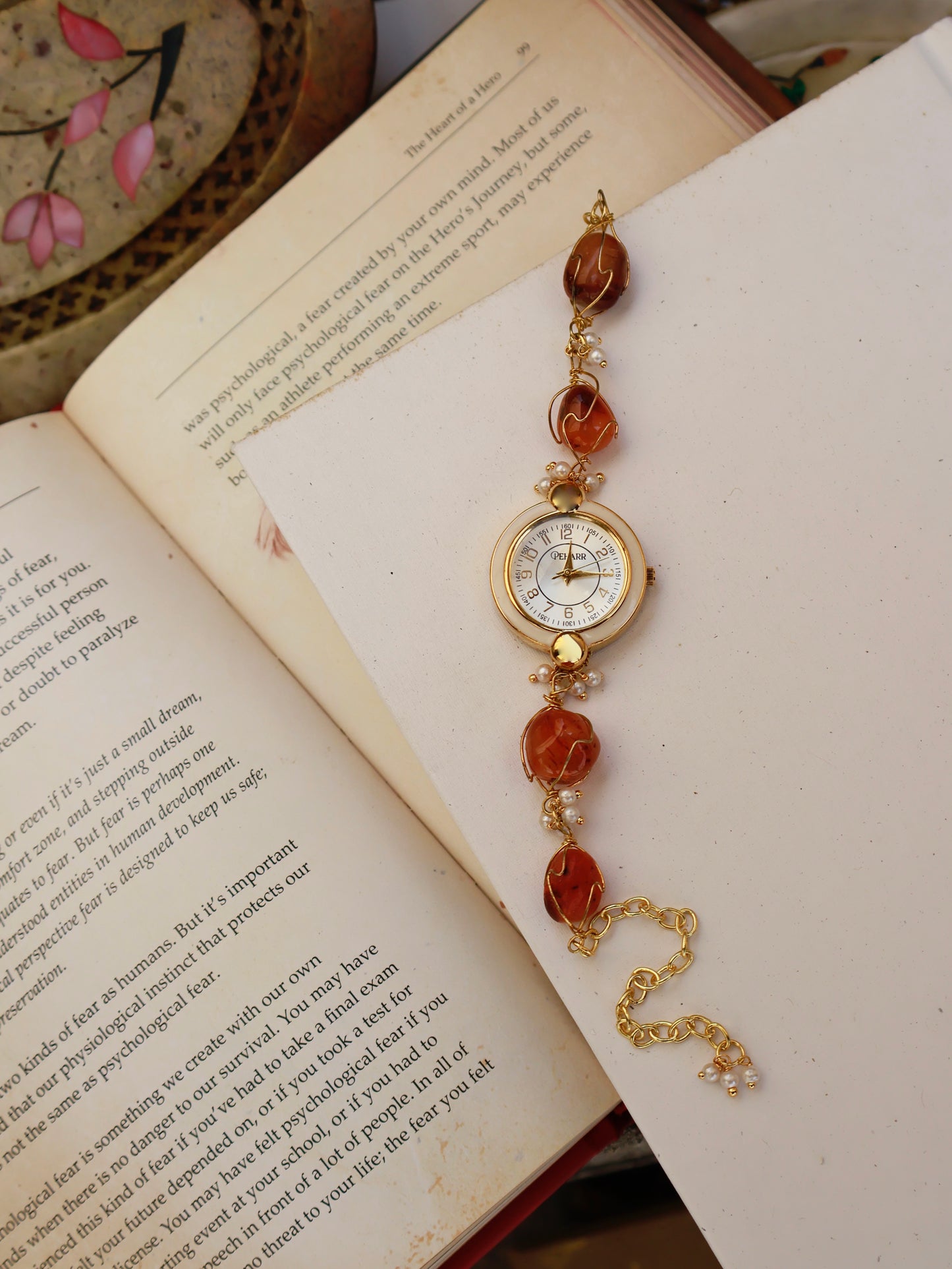 Tulips Stone Cage Orange Wrist Watch