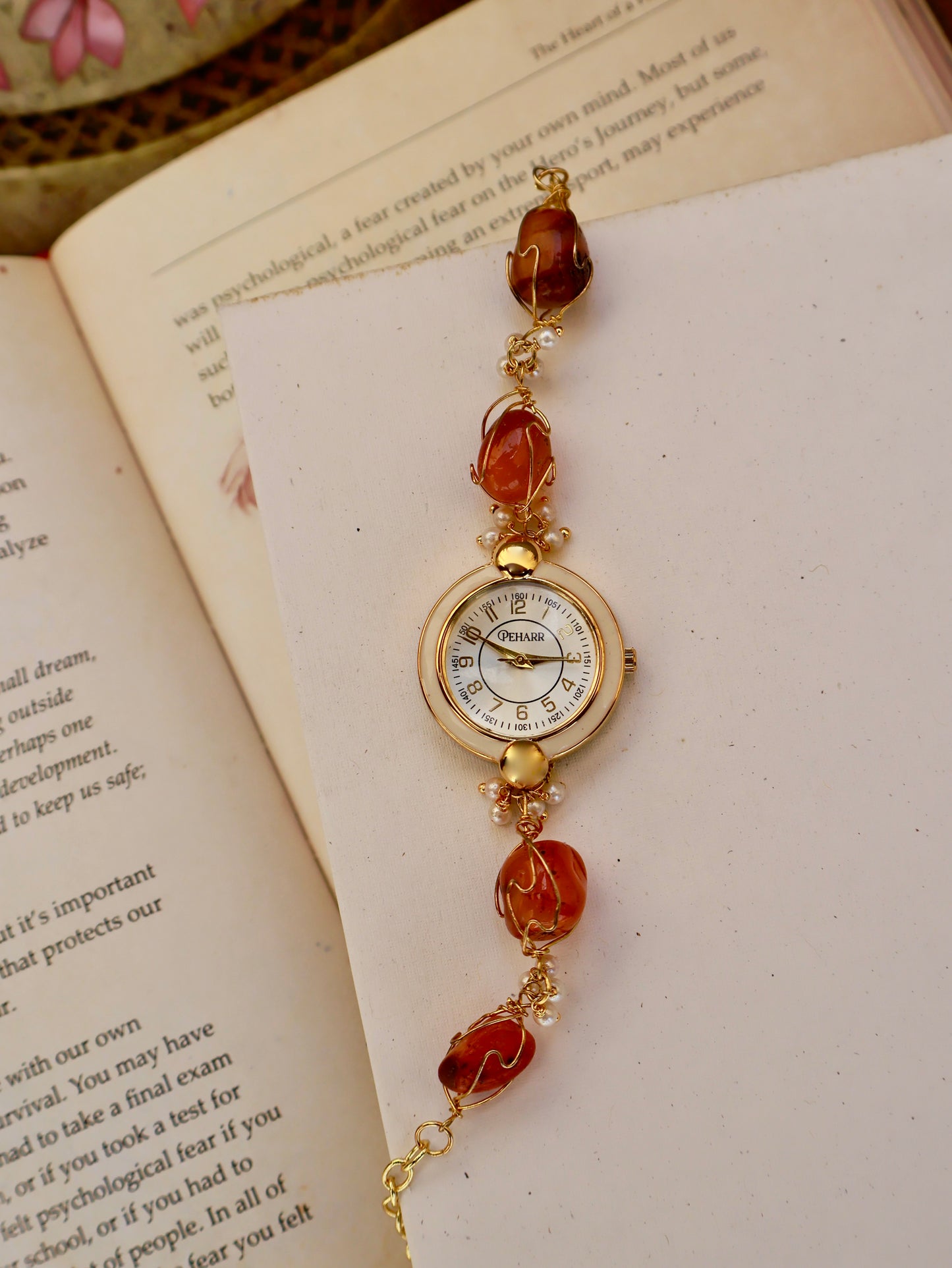 Tulips Stone Cage Orange Wrist Watch