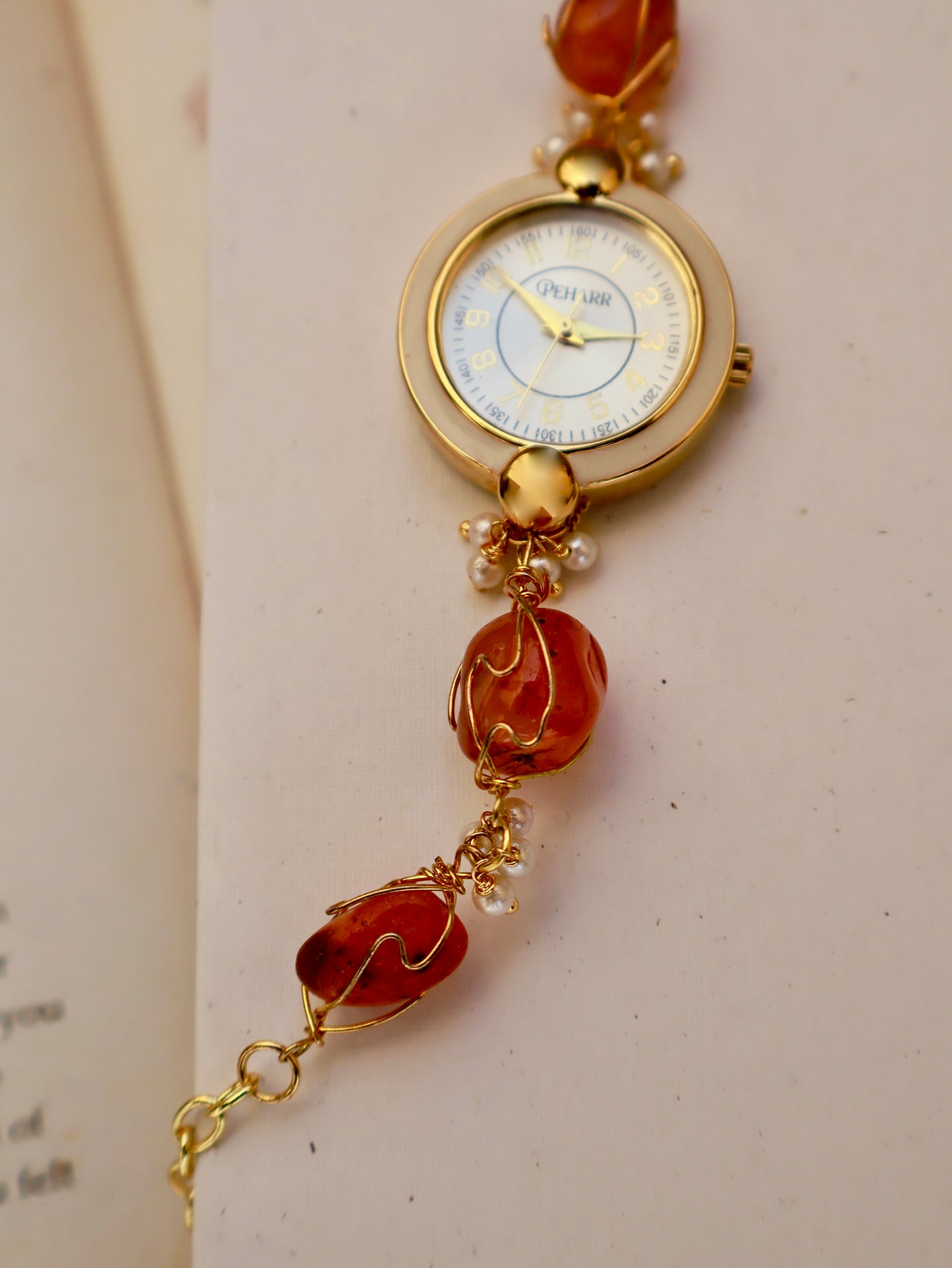 Tulips Stone Cage Orange Wrist Watch
