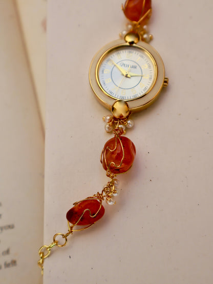 Tulips Stone Cage Orange Wrist Watch