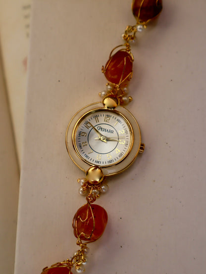 Tulips Stone Cage Orange Wrist Watch