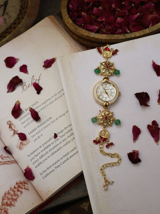 Floral Traditional Kundan Wrist Watch