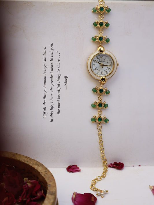Sage Green Kundan Wrist Watch