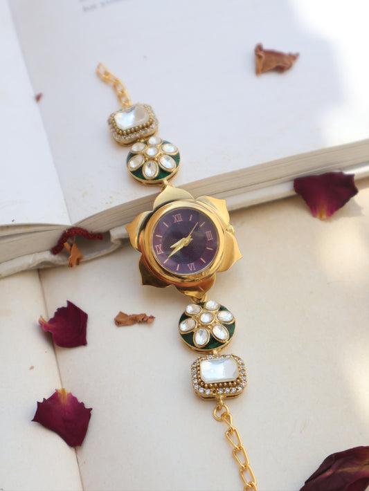 Stone Polki Flower Wrist Watch