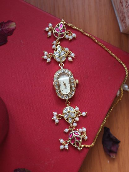 Leaf Kundan Wrist Watch