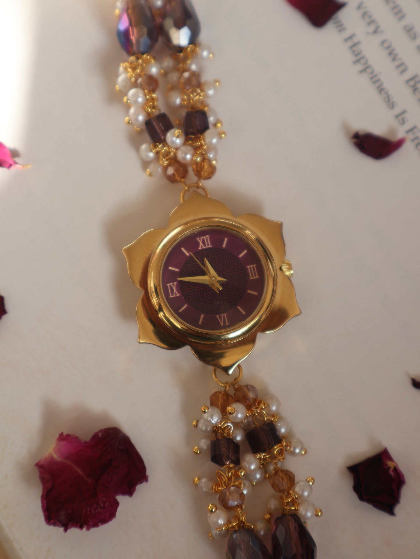 Floral Dial Purple Wrist Watch