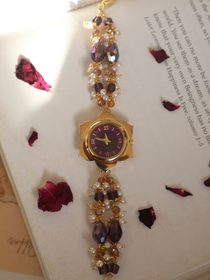 Floral Dial Purple Wrist Watch