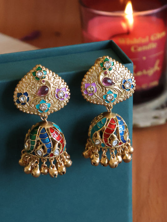 Naveen Temple Multicolored Jhumka Earrings