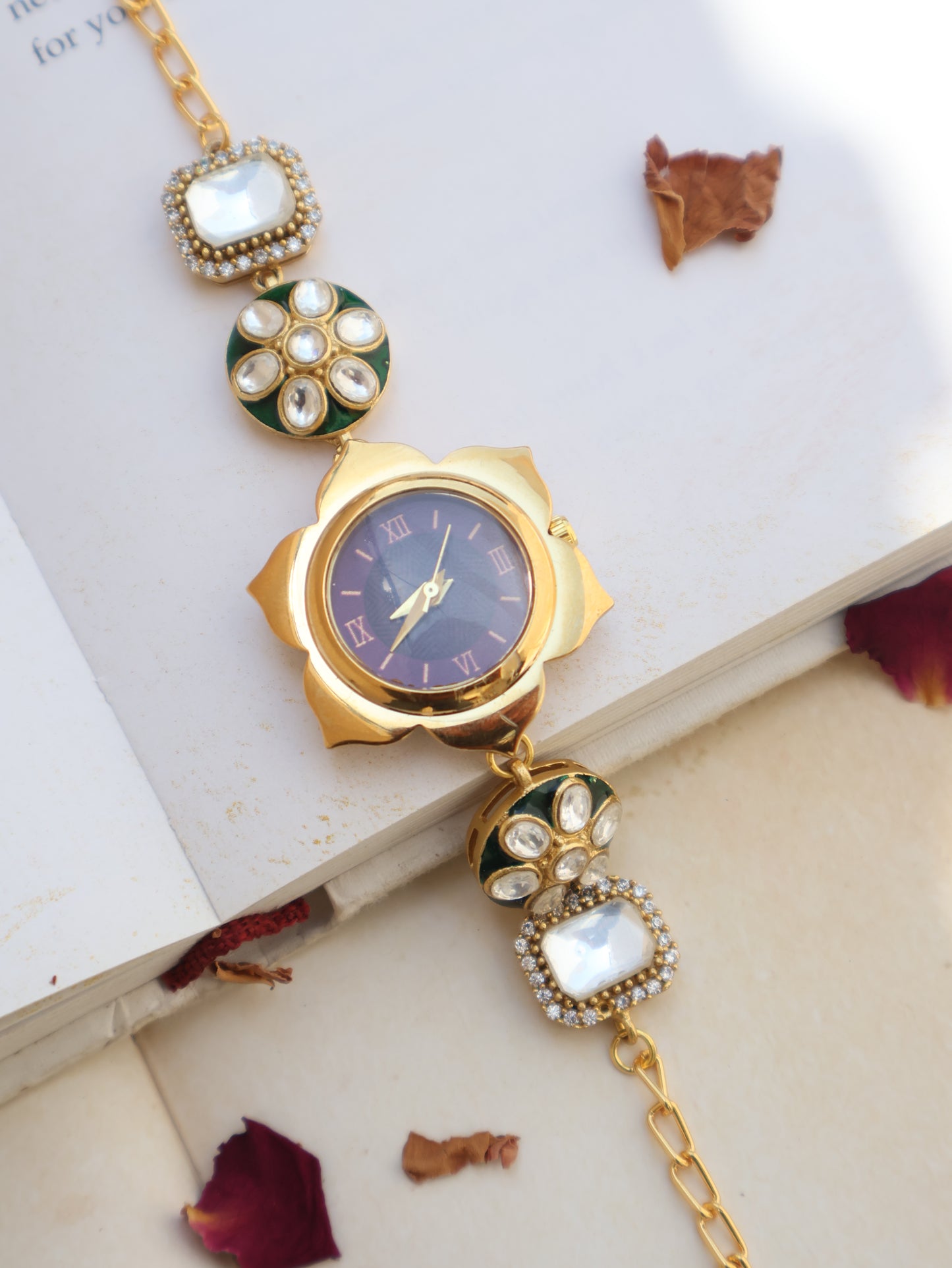 Stone Polki Flower Wrist Watch
