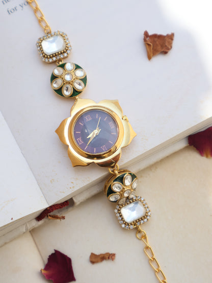 Stone Polki Flower Wrist Watch