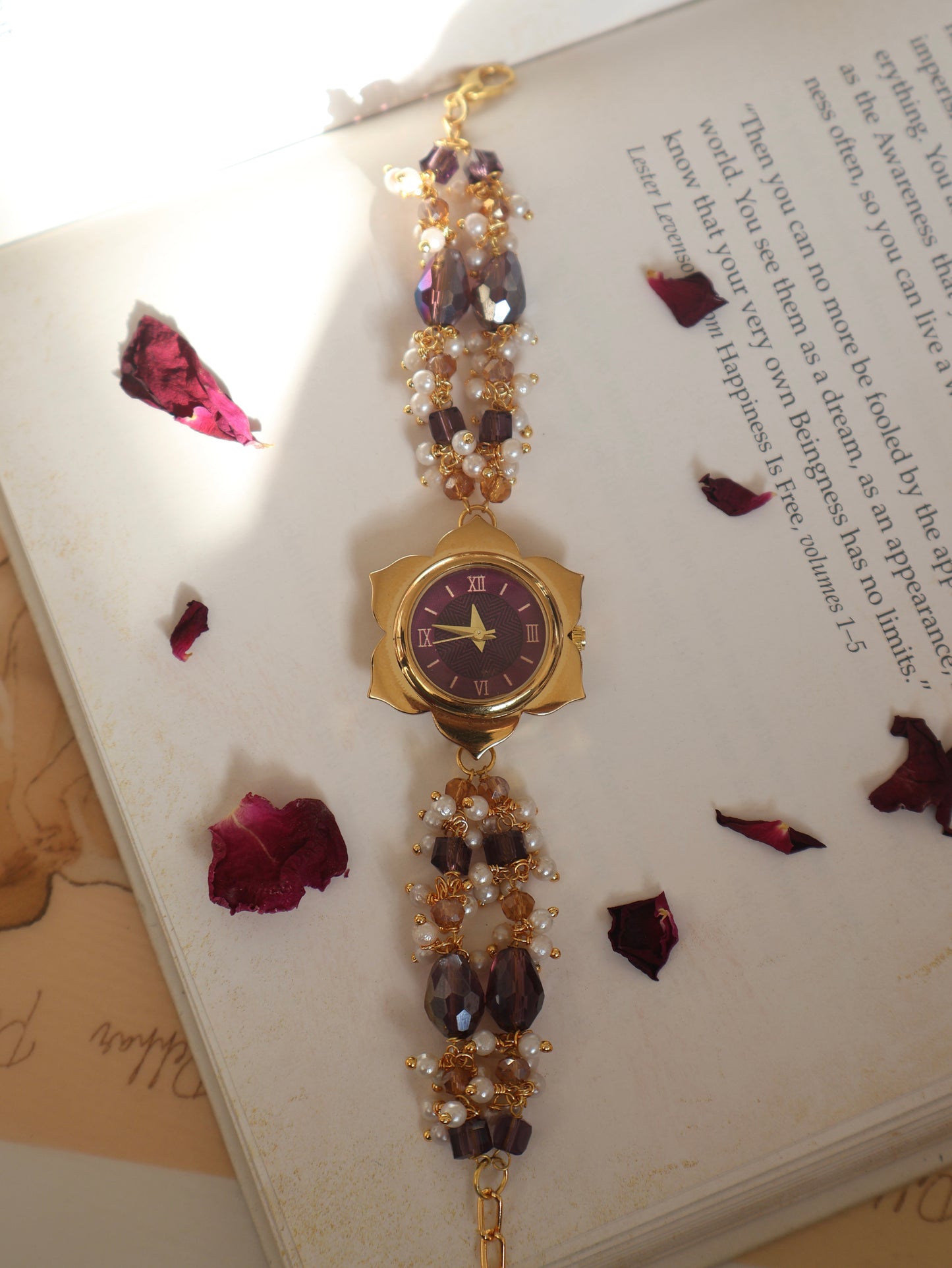 Floral Dial Purple Wrist Watch