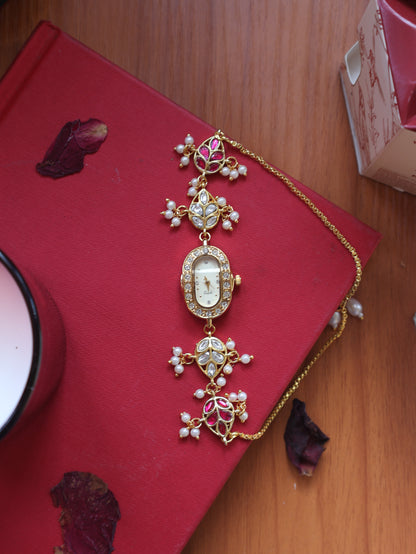 Leaf Kundan Wrist Watch
